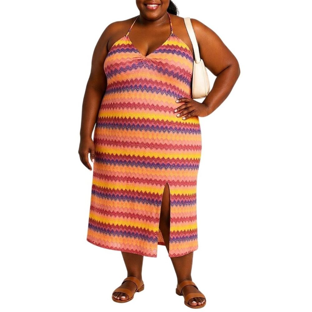 Wild Fable Plus Size 4X Dress Chevron Adjustable Halter Neck Ties Open Back